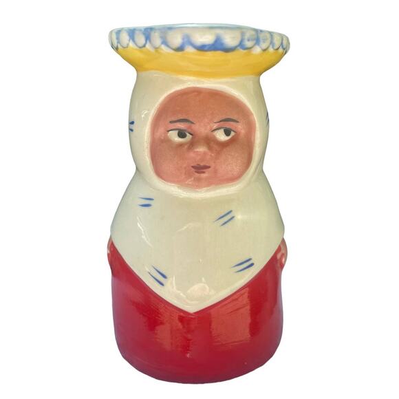 Vintage Czechoslovakia Porcelain Painted Creamer Pitcher  Red Dress - Picture 1 of 5